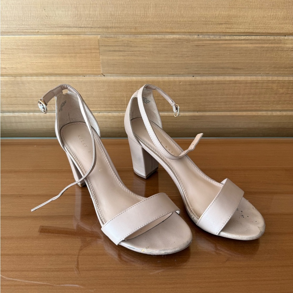 Kelly & Katie Blush Beige Ankle-Strap Block Heel Sandals